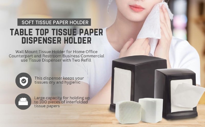 MDN Mist Double-Sided Tabletop Tissue Paper Dispenser Holder Black with 2 Refills | Sleek Durable Tissue Box for Home Office and Kitchen - Image 3