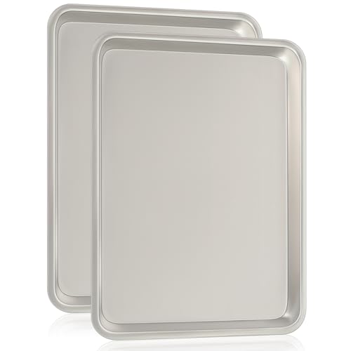 Umite Chef Commercial Quality Baking Sheet Pan Set, Natural Aluminum Cookie Sheet, Umite Chef Encapsulated Galvanized Steel Rim Warp Resistant Baker's Quarter Sheet Pan, Cookie Tray Pans for Baking, Roasting - Image 1
