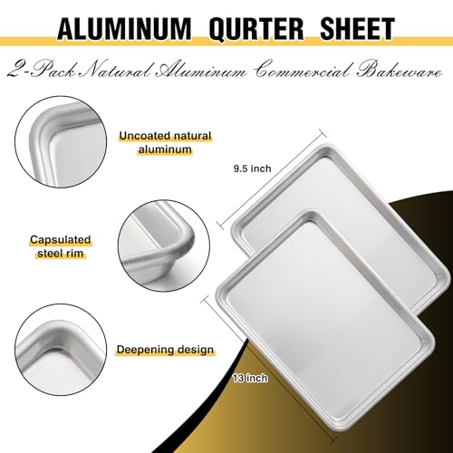 Umite Chef Commercial Quality Baking Sheet Pan Set, Natural Aluminum Cookie Sheet, Umite Chef Encapsulated Galvanized Steel Rim Warp Resistant Baker's Quarter Sheet Pan, Cookie Tray Pans for Baking, Roasting - Image 3