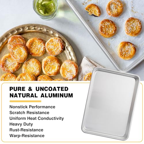 Umite Chef Commercial Quality Baking Sheet Pan Set, Natural Aluminum Cookie Sheet, Umite Chef Encapsulated Galvanized Steel Rim Warp Resistant Baker's Quarter Sheet Pan, Cookie Tray Pans for Baking, Roasting - Image 2