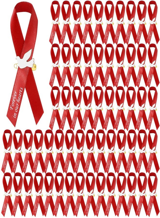 Geosar 50 Pcs Dove Funeral Ribbons Memorial Ribbon Funeral Pins Classic Memorial Service Respect Ribbon Bow with Safety Pins and Dove for Mourning Remembrance Day Event(Red - Image 1