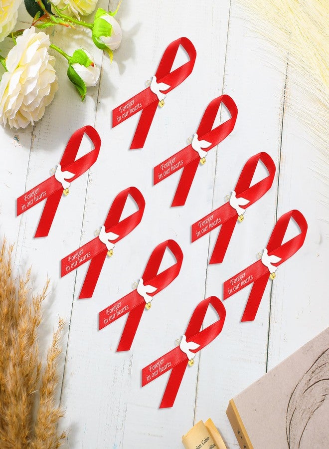 Geosar 50 Pcs Dove Funeral Ribbons Memorial Ribbon Funeral Pins Classic Memorial Service Respect Ribbon Bow with Safety Pins and Dove for Mourning Remembrance Day Event(Red - Image 4