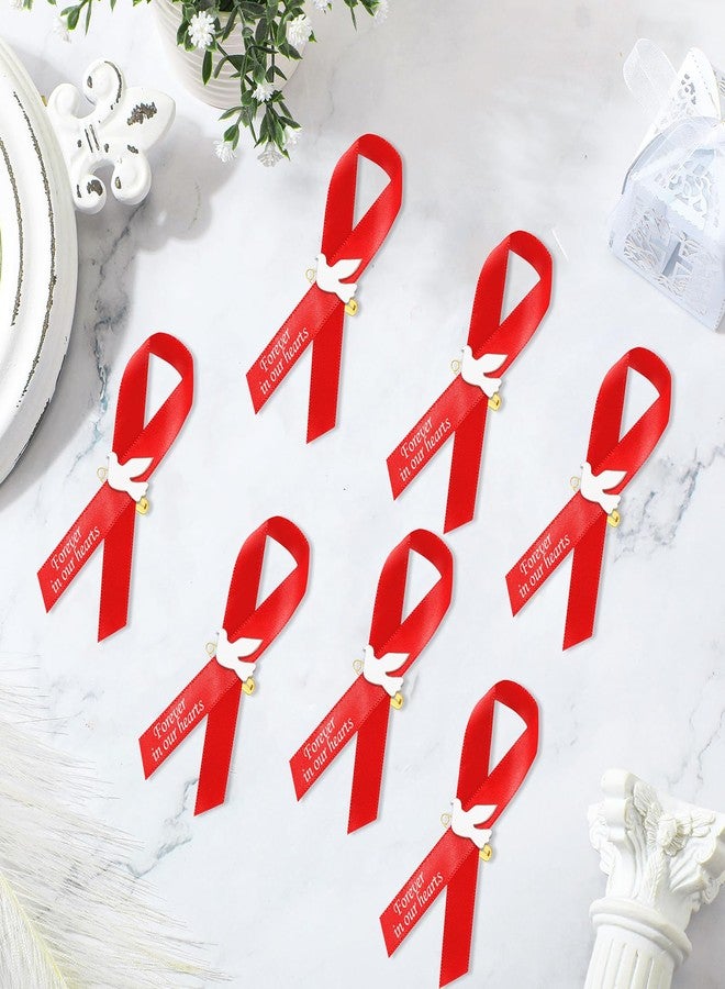 Geosar 50 Pcs Dove Funeral Ribbons Memorial Ribbon Funeral Pins Classic Memorial Service Respect Ribbon Bow with Safety Pins and Dove for Mourning Remembrance Day Event(Red - Image 3