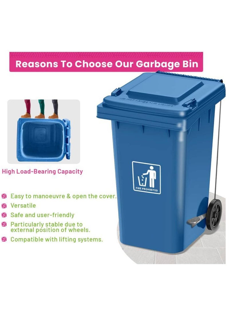 Festive Gallery Heavy Duty Plastic Garbage Bin 120 Litre with Wheel and Pedal -Kitchen and Outdoor Recycle Trash Can, Large Industrial Waste Bin (Blue)  - Image 3