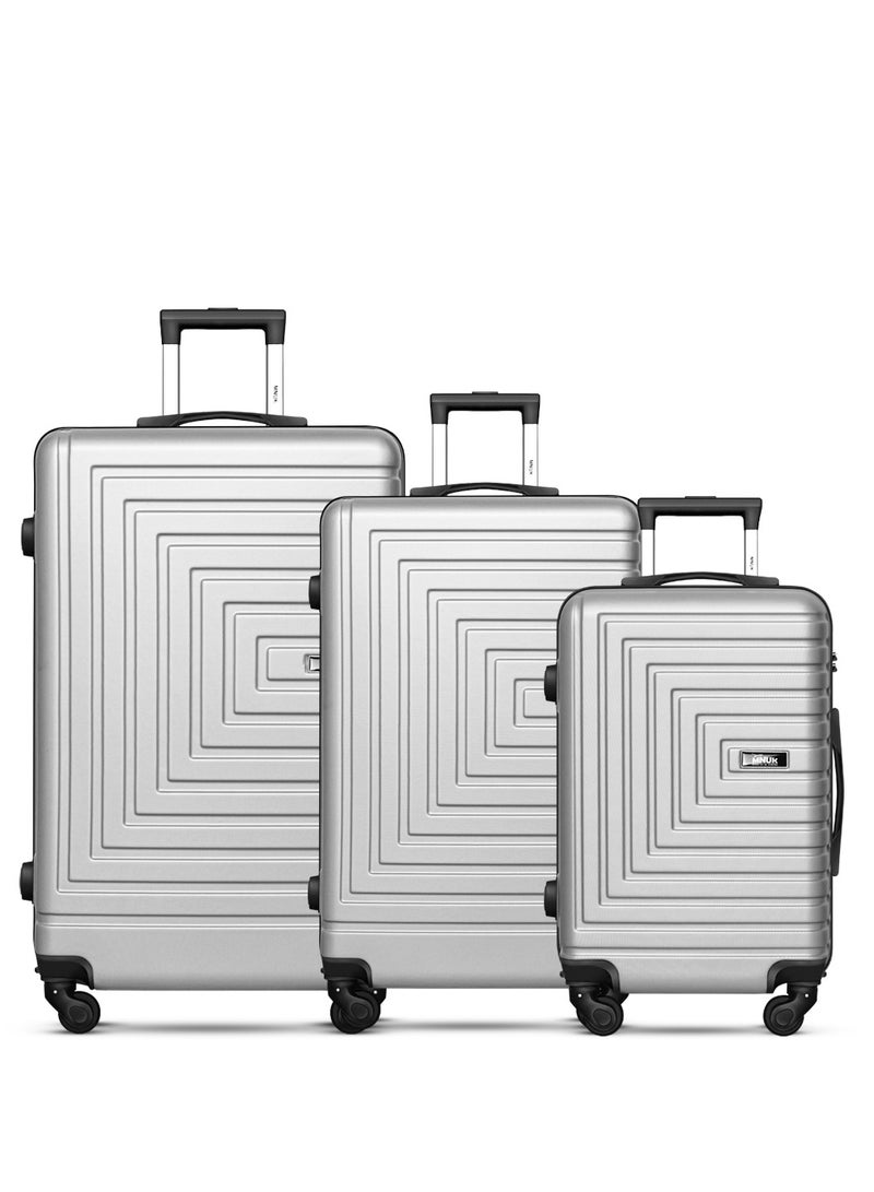 منيك مجموعة حقائب الحج  من  قطع | ترولي بعجلات دوارة  درجة ومقبض ناعم وقفل  | مقاس كابينة  بوصة، متوسط  بوصة، كبير  بوصة | فضي - Image 1