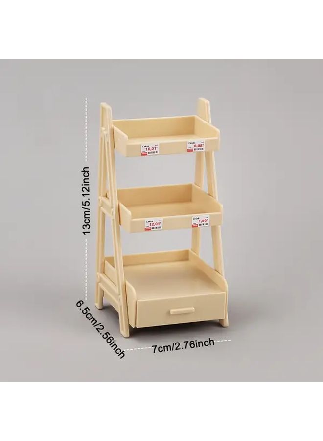 Brown Flower Stand 2 Tier Shelf With Pull Out Drawer For Dollhouse - Image 2