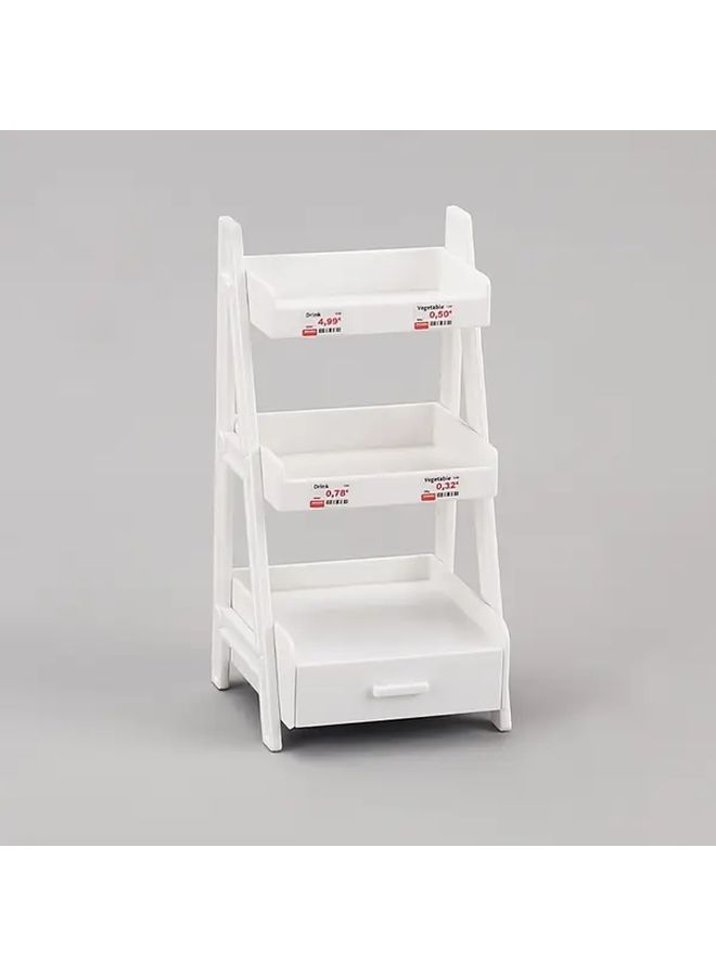 Brown Flower Stand 2 Tier Shelf With Pull Out Drawer For Dollhouse - Image 4