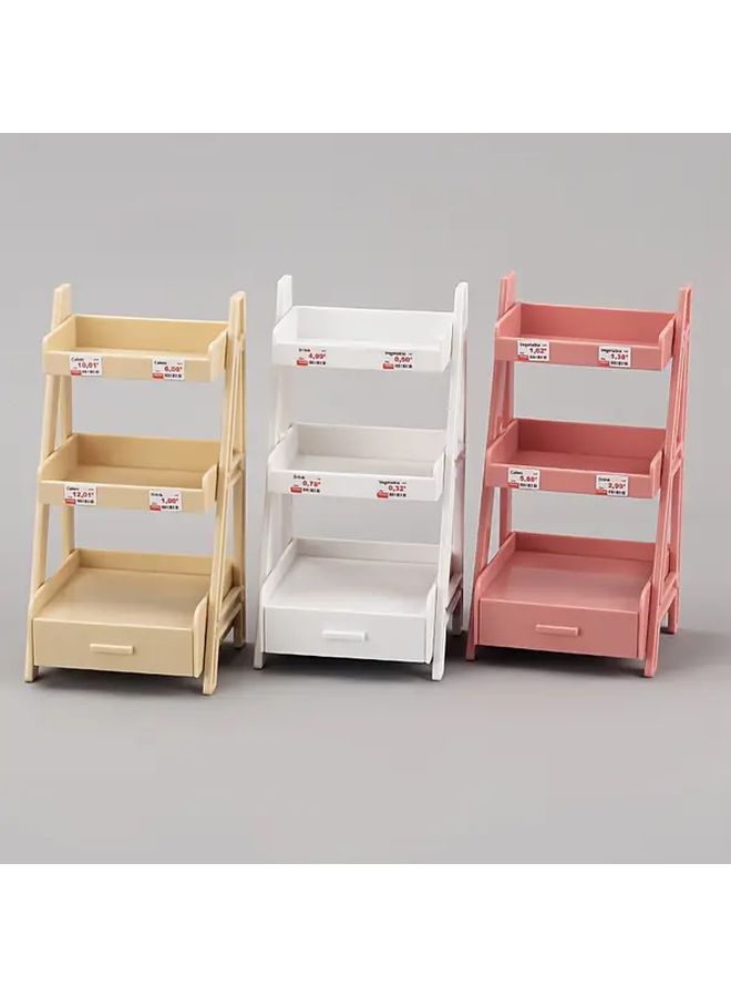 Brown Flower Stand 2 Tier Shelf With Pull Out Drawer For Dollhouse - Image 5