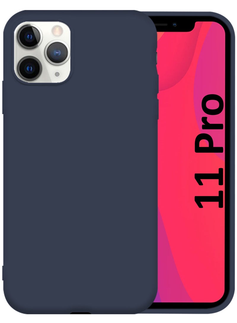 CATANES Soft Silky Silicone Case Cover for Apple iPhone 11 Pro - Full Body Protection - Dark Blue - Image 1
