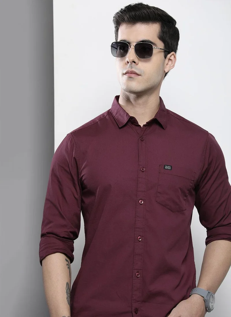 The Indian Garage Co Men Slim Fit Solid Full Sleeves Spread Collar Casual Shirt