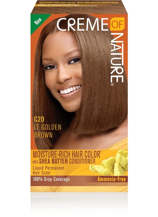 Moisture Rich Liquid Hair Color by Creme of Nature C20 Light Golden Brown with Shea Butter Conditioner 1 Application