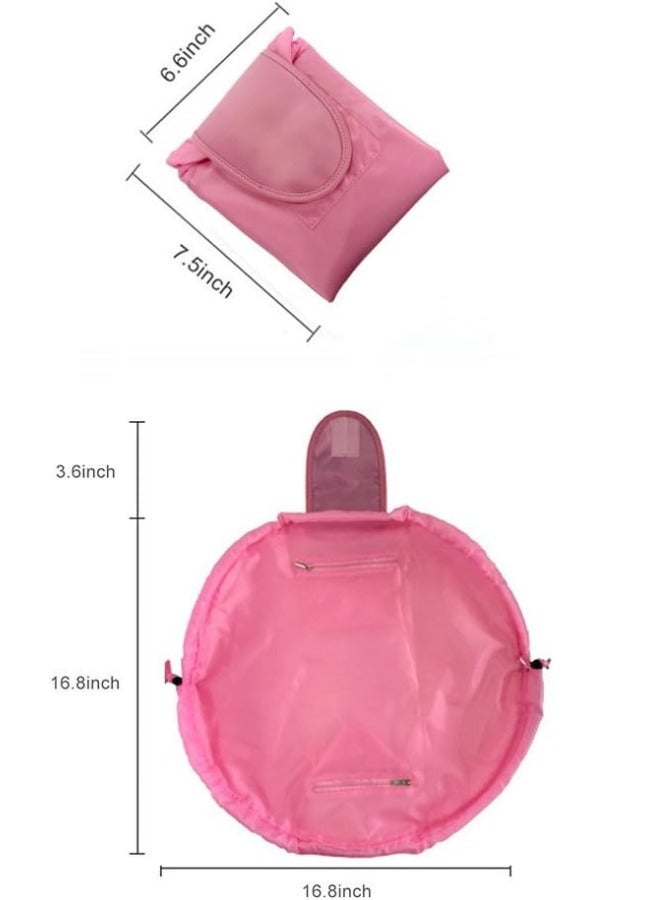 Makeup Bag Travel Drawstrings Large Cosmetic Organizer Portable Brush Holder Jewelry Bathroom Toiletry Kit Storage Waterproof Fashion with Double Zipper Pouch for Women Purse (Pink) - Image 2