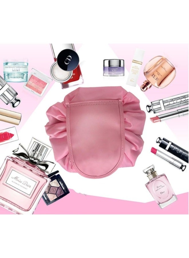Makeup Bag Travel Drawstrings Large Cosmetic Organizer Portable Brush Holder Jewelry Bathroom Toiletry Kit Storage Waterproof Fashion with Double Zipper Pouch for Women Purse (Pink) - Image 4