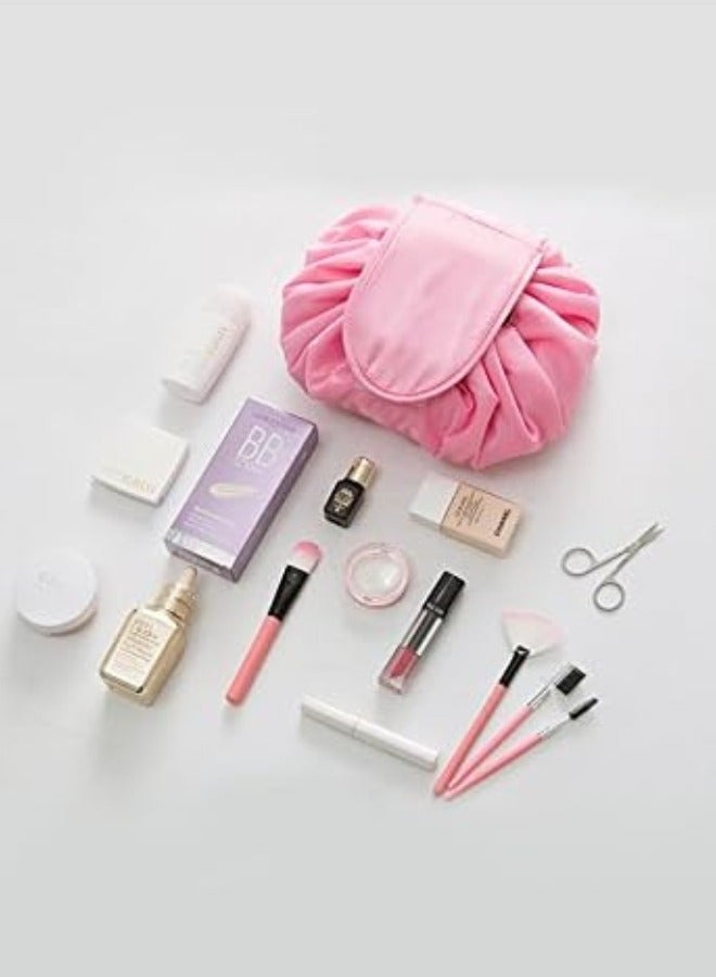 Makeup Bag Travel Drawstrings Large Cosmetic Organizer Portable Brush Holder Jewelry Bathroom Toiletry Kit Storage Waterproof Fashion with Double Zipper Pouch for Women Purse (Pink) - Image 5