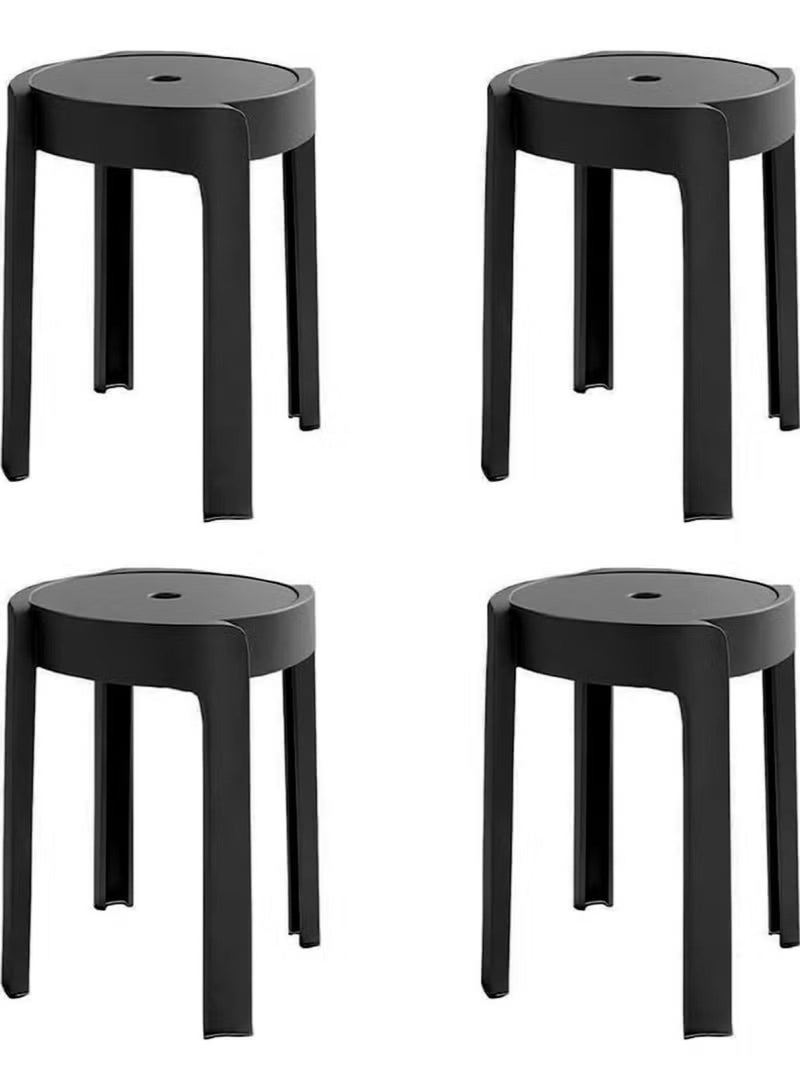 Huitich Thickened Plastic Round Stool – Stackable, Portable Dining & Home Stool (Black, 30cm) - Image 5