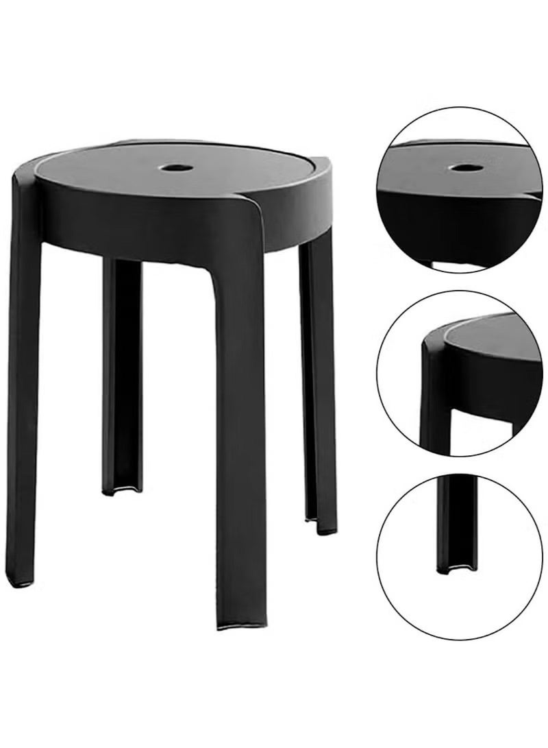 Huitich Thickened Plastic Round Stool – Stackable, Portable Dining & Home Stool (Black, 30cm) - Image 4