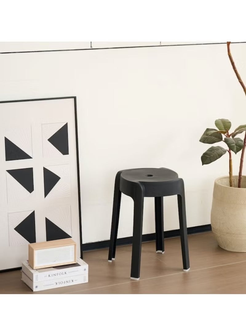 Huitich Thickened Plastic Round Stool – Stackable, Portable Dining & Home Stool (Black, 30cm) - Image 2