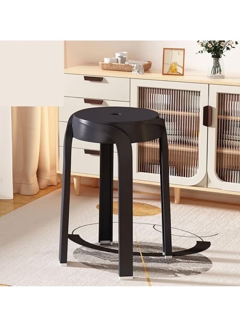Huitich Thickened Plastic Round Stool – Stackable, Portable Dining & Home Stool (Black, 30cm) - Image 3