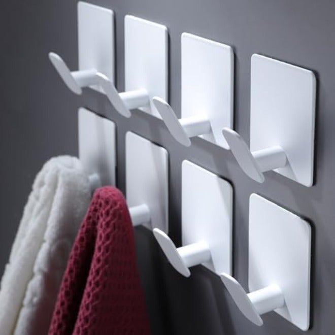 DELITON Adhesive Towel Hooks on Wall: Robe Hooks for Hanging Clothes Hats Stick on Bathroom/Kitchen SUS 304 Stainless Steel Silver - Image 1