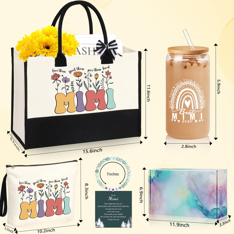 DOGMEM DOGMEM Mimi Gifts Mimi Gifts for Grandma Tote Bag Grandma Birthday Gifts Great Grandma Christmas Gifts for Mimi Grandma Gift Set Ideas Tote Bag Makeup Bag 16 Oz Can Glass Mimi Bracelet Gifts  - Image 3