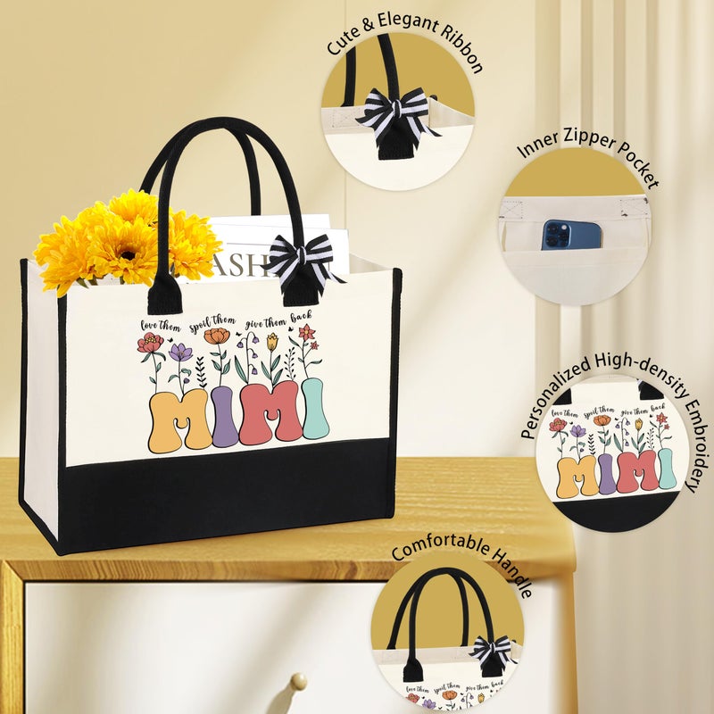DOGMEM DOGMEM Mimi Gifts Mimi Gifts for Grandma Tote Bag Grandma Birthday Gifts Great Grandma Christmas Gifts for Mimi Grandma Gift Set Ideas Tote Bag Makeup Bag 16 Oz Can Glass Mimi Bracelet Gifts  - Image 4