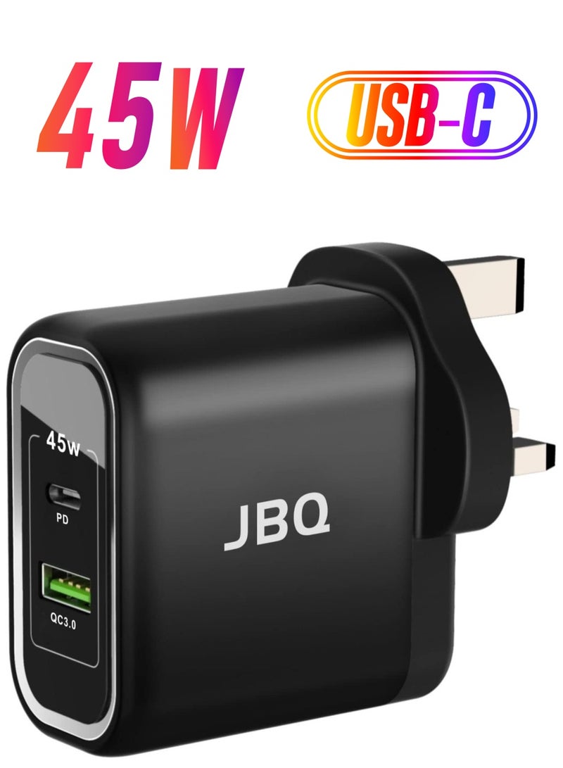 JBQ 45W PD + QC3.0 Port Fast Wall Charger Black HC-745 - Image 1