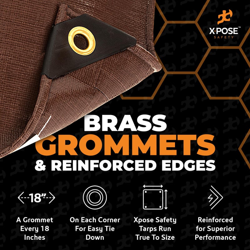 إكسبوز سايفتي غطاء من قماش القنب البني مقاس 10 × 12 بوصة شديد التحمل مقاس 16 مل - غطاء سميك مقاوم للماء للأشعة فوق البنفسجية ومقاوم للتمزق والتمزق مع حلقات تثبيت وحواف معززة - من Xpose Safety - Image 3