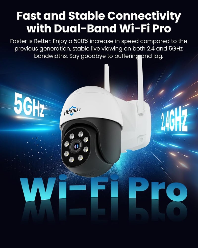 هايسيو Hiseeu 4K 8MP ��اميرا أمنية خارجية، كاميرا أمن منزلية لاسلكية مع دوران وإمالة، WiFi Pro 2.4/5GHz، تتبع تلقائي، رؤية ليلية ملونة، صوت ثنائي الاتجاه، IP66، توصيل كهربائي، بدون اشتراك - Image 5