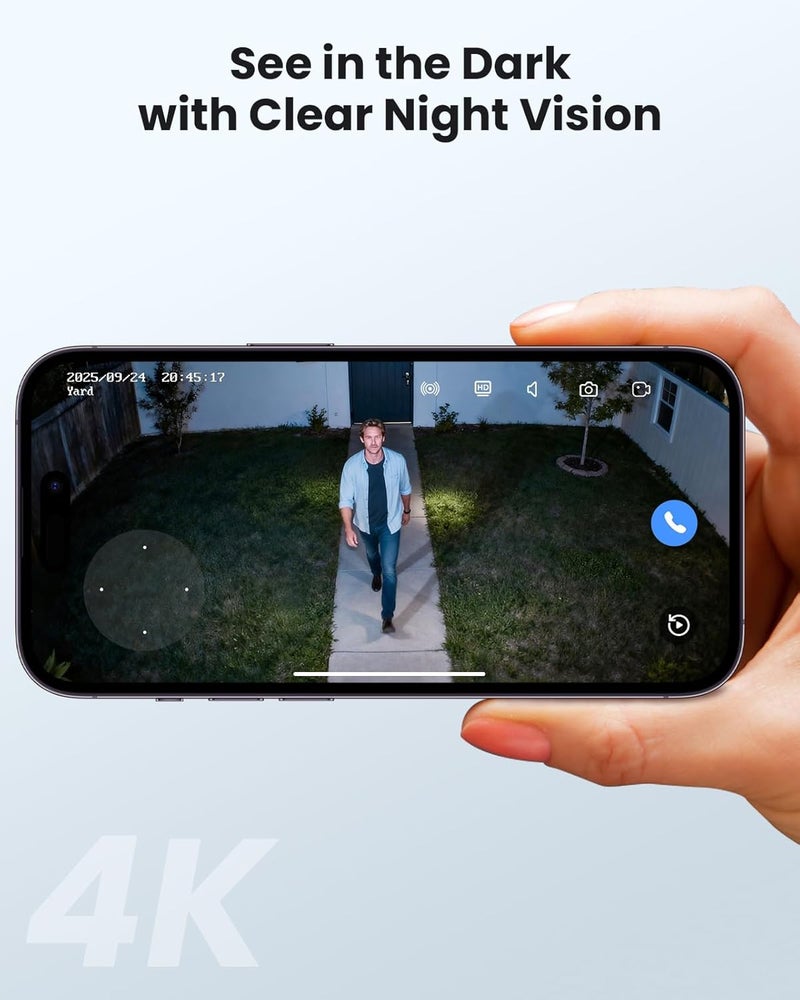 هايسيو Hiseeu 4K 8MP ��اميرا أمنية خارجية، كاميرا أمن منزلية لاسلكية مع دوران وإمالة، WiFi Pro 2.4/5GHz، تتبع تلقائي، رؤية ليلية ملونة، صوت ثنائي الاتجاه، IP66، توصيل كهربائي، بدون اشتراك - Image 4