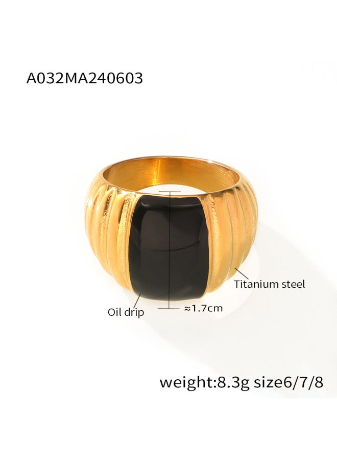 Vintage Vintage Weight Color Glaze Ring Titanium Steel Plated 18k Real Gold French Entry Luxury Personalized Couple's End Ring