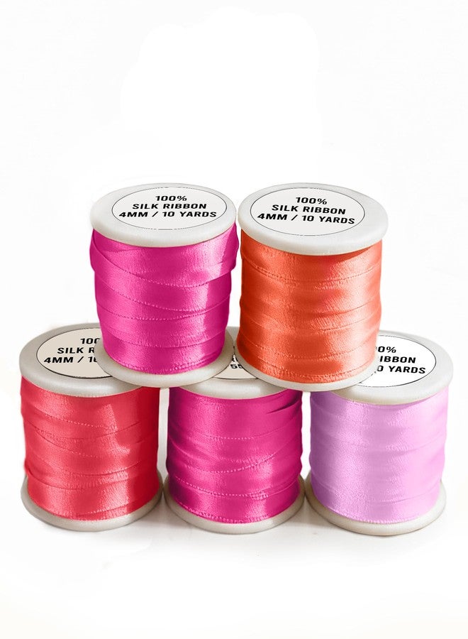 ThreadNanny New ThreadNanny 5 Spools of 100% Pure Silk Ribbons - Pink Tones - 50 MTS x 4mm - Image 2