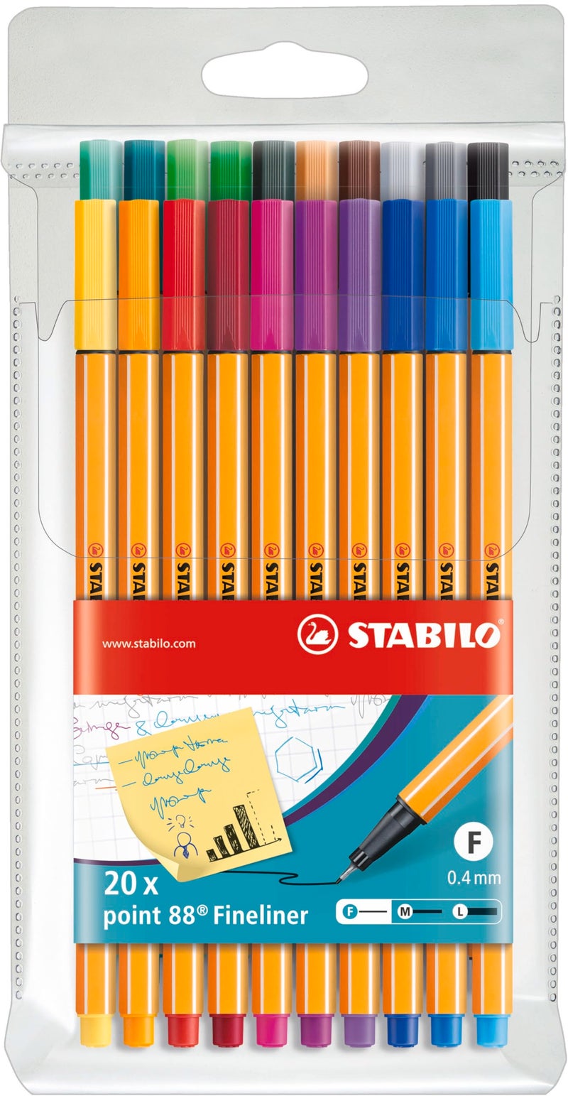 STABILO Fineliner point 88 - Wallet of 20 - Assorted Colors - Image 1