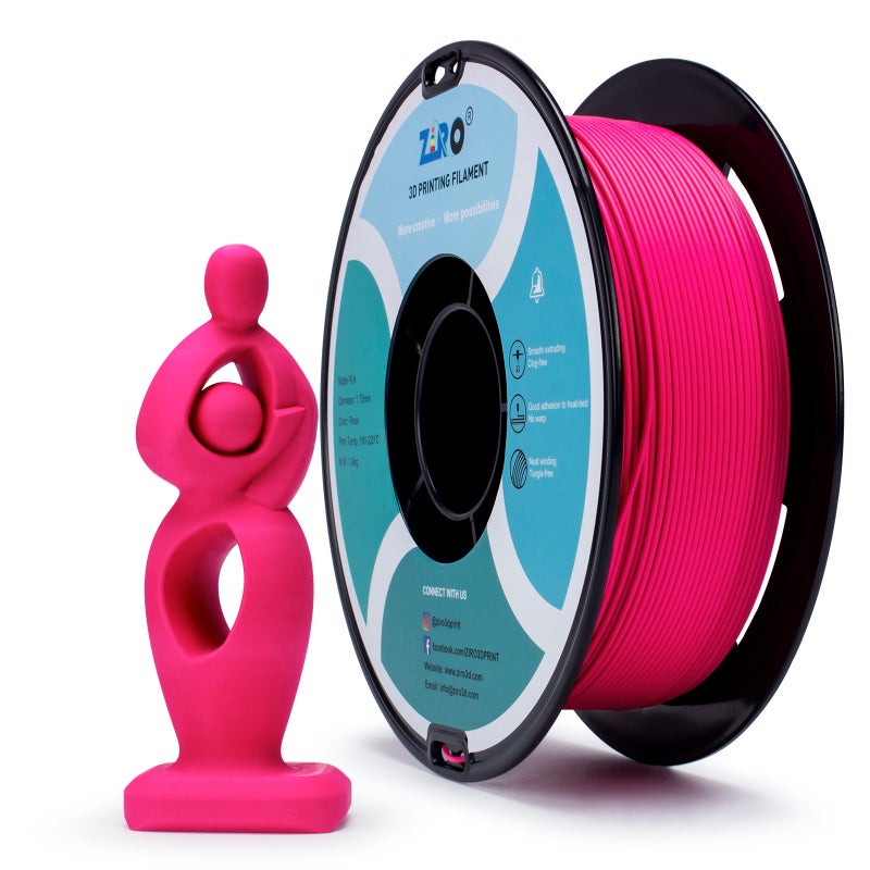 ZIRO ROSE Matte PLA Filament 1.75mm 1kg/2.2lb Spool, - Image 1