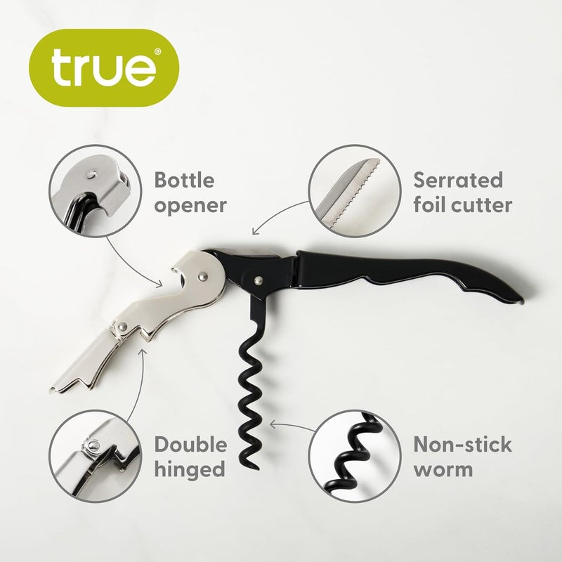 Truetap Double Hinged Waiter's Corkscrew Wine Opener, Stainless Steel Wine Bottle Opener with Built In Foil Cutter, Home Bar Tools, Bar Cart Accessories, Wedding Gifts, Set of 1, Black - Image 1