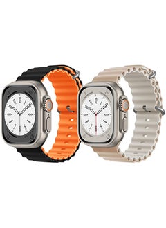 IAF Silicone Ocean Band Strap for Apple Watch Ultra 8 49mm Black/Orange Double Side Strap with Beige/White Double Side Strap Set of 2 