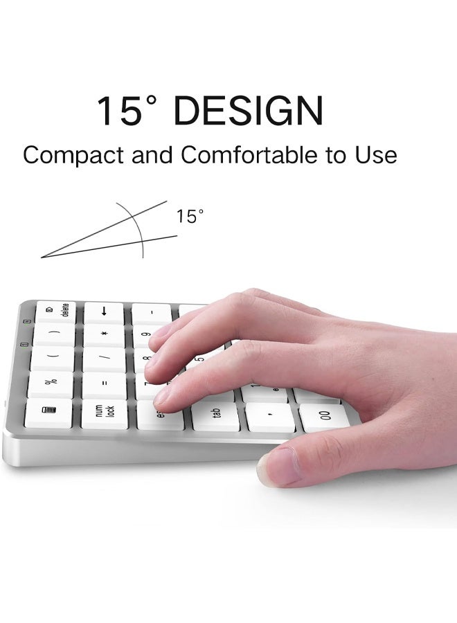 Wireless Number Pad, 28 Keys Numeric Keypad with 2.4G Mini USB Receiver, Portable Number Numpad Financial Accounting Bluetooth Wireless Number Pad for Laptop, PC, Notebook, Desktop, Surface Pro - Silver - Image 3