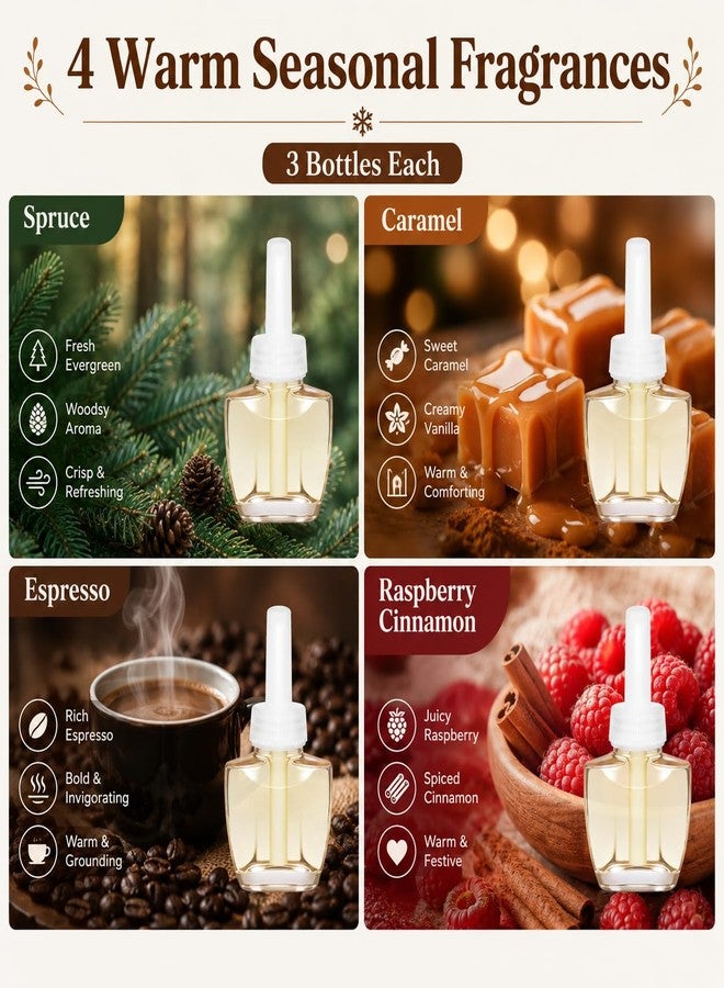 DERDUFT عبوات إعادة تعبئة معطر جو كهربائي، 12 عبوة، روائح صيفية مع التنوب والكراميل والإسبريسو والقرفة والتوت، عبوات إعادة تعبئة كهربائية للمنزل والحمام، متوافقة مع معطرات الجو من إير ويك وجليد - Image 3