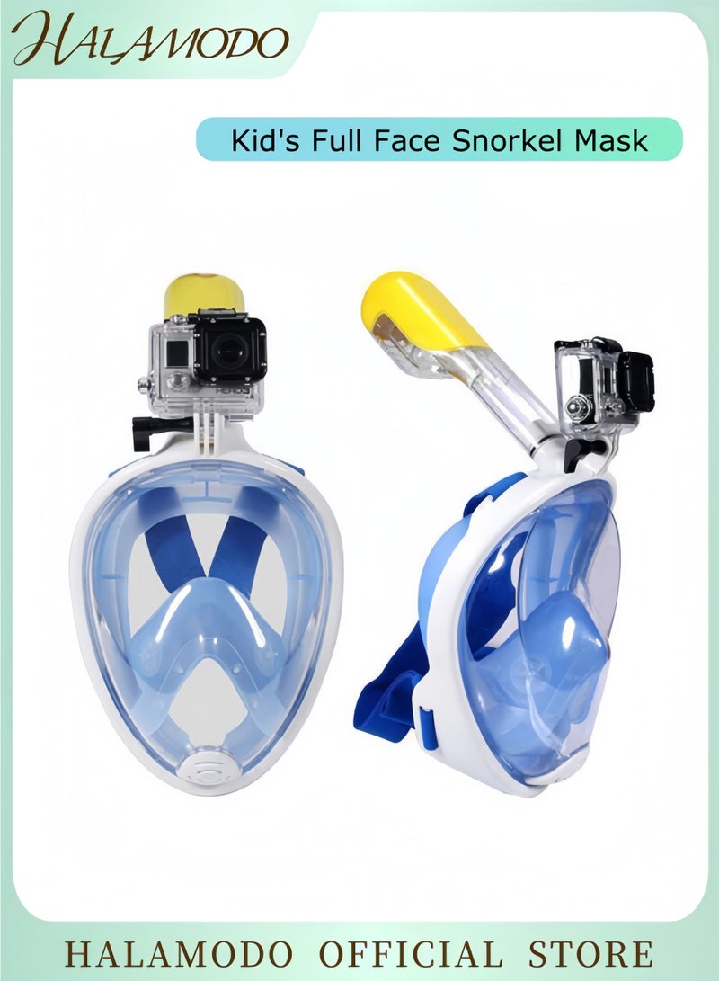 HALAMODO Kid's Full Face Snorkel Mask Snorkeling Gear with Camera Mount Foldable 180 Degree Panoramic View Snorkeling Set Anti-Fog Anti-Leak - Image 1