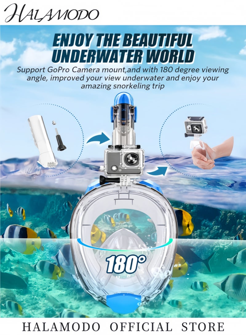 HALAMODO Kid's Full Face Snorkel Mask Snorkeling Gear with Camera Mount Foldable 180 Degree Panoramic View Snorkeling Set Anti-Fog Anti-Leak - Image 5