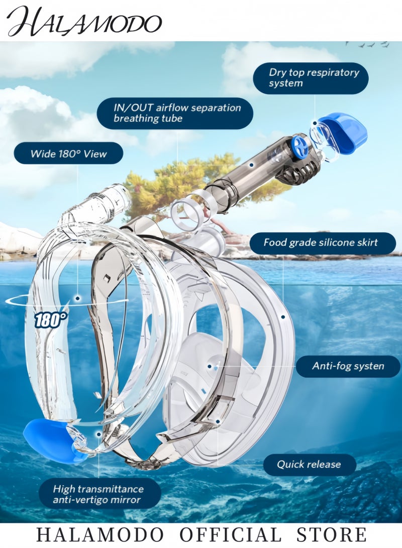 HALAMODO Kid's Full Face Snorkel Mask Snorkeling Gear with Camera Mount Foldable 180 Degree Panoramic View Snorkeling Set Anti-Fog Anti-Leak - Image 2
