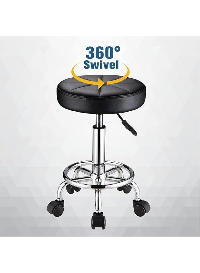 Swivel Rolling Stool with Wheels – PU Leather, Height Adjustable, Round Seat, Black – Ideal for Home, Office, Salon, Clinic - Image 3