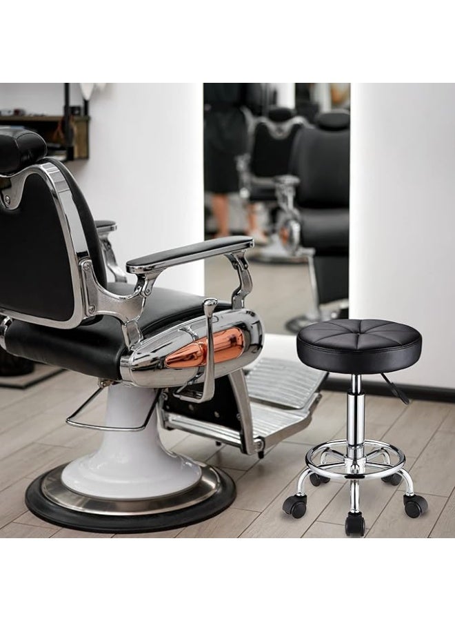 Swivel Rolling Stool with Wheels – PU Leather, Height Adjustable, Round Seat, Black – Ideal for Home, Office, Salon, Clinic - Image 4