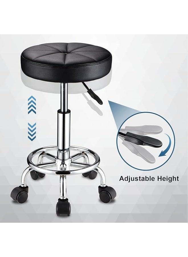 Swivel Rolling Stool with Wheels – PU Leather, Height Adjustable, Round Seat, Black – Ideal for Home, Office, Salon, Clinic - Image 5