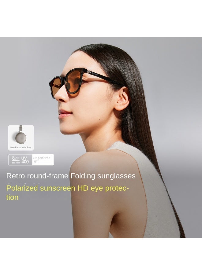 Retro Round Frame】fashionable Foldable Mid-frame Sunglasses, Ultra-light Portable Uv Protection Unisex Shades - Image 2
