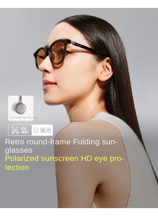 Retro Round Frame】fashionable Foldable Mid-frame Sunglasses, Ultra-light Portable Uv Protection Unisex Shades - Image 1