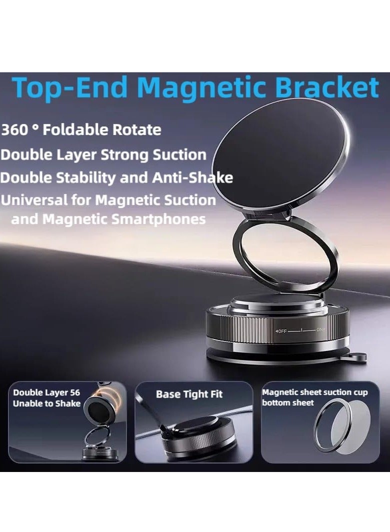 Vacuum Magnetic Car Phone Holder 360° Adjustable Foldable Portable Magnetic Phone Holder for Car，Gym，Mirror，Smooth Surface Suction Cup Phone Mount Compatible for All Smartphones (Black) - Image 5