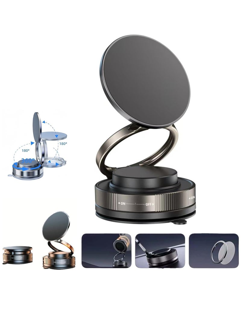 Vacuum Magnetic Car Phone Holder 360° Adjustable Foldable Portable Magnetic Phone Holder for Car，Gym，Mirror，Smooth Surface Suction Cup Phone Mount Compatible for All Smartphones (Black) - Image 1