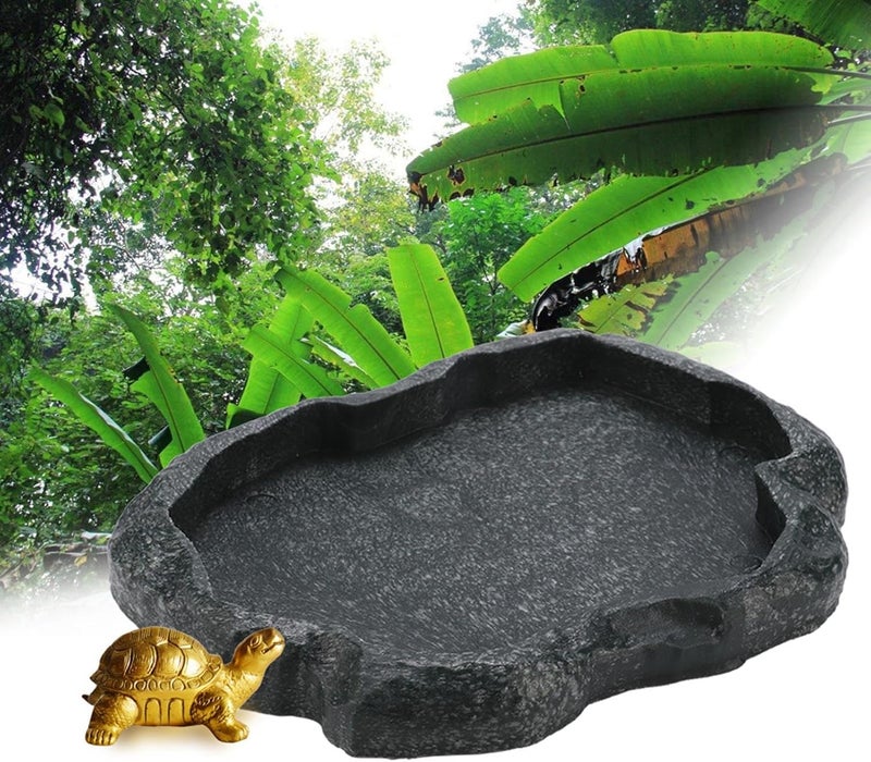 Cryfokt Reptile Feeder Terraium Bowl, Imitation Rock Design ABS Resin Shallow ReptileFeeder, Pet Safety Reptile Water Dish Food Bowl for Bearded Dragon Lizard Frog Gecko Tortoise Hermit Crab - Image 5