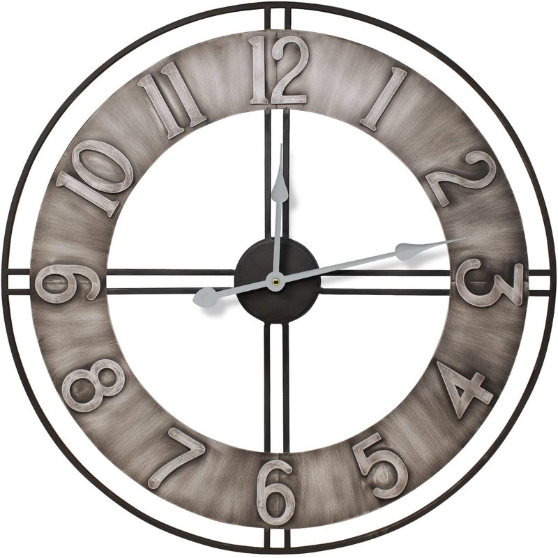 Sorbus Large Wall Clock 24 Decorative for Kitchen Bedrooms Office Analog Modern Farmhouse Style Silent Round Chunky Number Home Decor Quartz Battery Operated Gray Metal