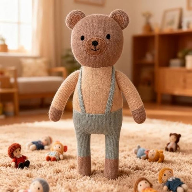 Knitted Bear Stuffed Animal,11 Inch Stuffed Animal Plush BearCute Animal Bear Toy for Kids,Soft Bear Toy Cotton Plush Knitted Stuff Animal Birthday - Image 4